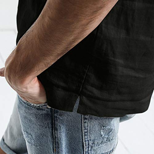 Camisetas con Capucha Rebajas Yvelands Verano de Hombre Baggy Algodón de Lino SOID Color Tops de Manga Corta Camisa de Trabajo(Negro,XXXL)