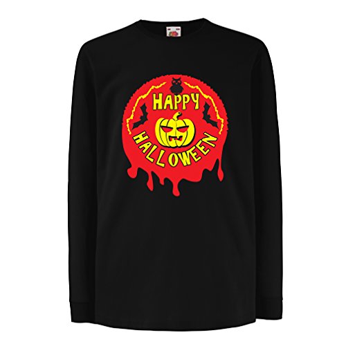 Camisetas de Manga Larga para Niño Happy Halloween! - Party Clothes - Pumpkins, Owls, Bats (7-8 Years Negro Multicolor)