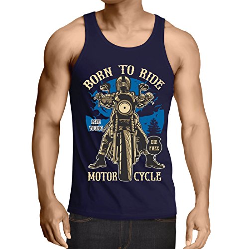 Camisetas de Tirantes para Hombre Live Young - Die Free - Nacido para Montar en Moto, Ideas de Regalos para Ciclistas, Lemas inspiradores (X-Large Azul Multicolor)