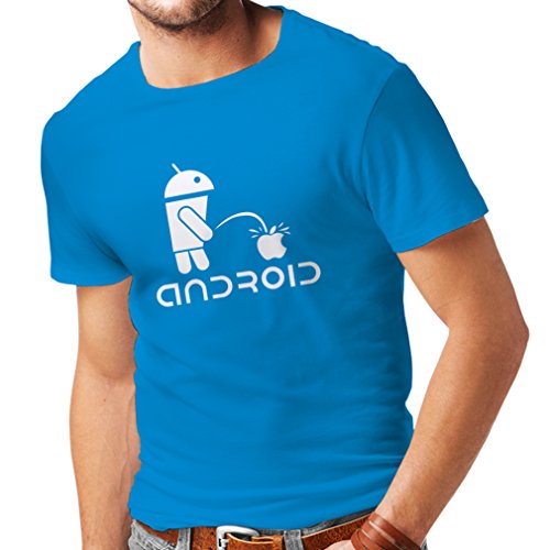 Camisetas Hombre el Divertido Robot y la Manzana - Citas Divertidas, Regalos humorísticos (Large Azul Blanco)