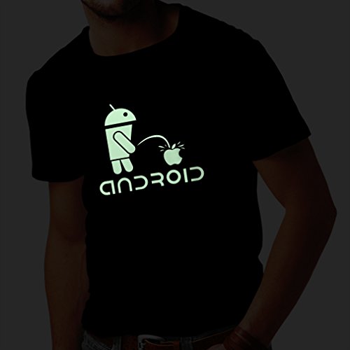 Camisetas Hombre el Divertido Robot y la Manzana - Citas Divertidas, Regalos humorísticos (XXXX-Large Negro Fluorescente)