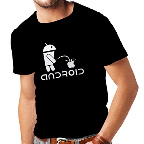 Camisetas Hombre el Divertido Robot y la Manzana - Citas Divertidas, Regalos humorísticos (XXXX-Large Negro Fluorescente)