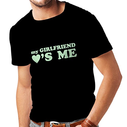 Camisetas Hombre Mi Novia me ama Regalos Novio para San Valentín (Medium Negro Fluorescente)