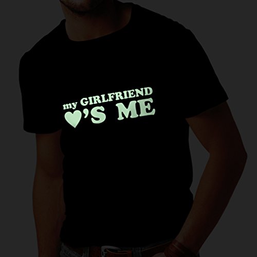 Camisetas Hombre Mi Novia me ama Regalos Novio para San Valentín (Medium Negro Fluorescente)