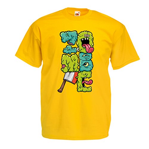 Camisetas Hombre Zombi Regalo del Friki Idea para un Regalo Inusual (X-Large Amarillo Multicolor)