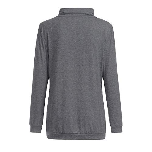 Camisetas largas Manga Largas Tallas Grandes Mujer Otoño 2018 PAOLIAN Sudaderas Cuello Alto Pullover Finos Invierno Blusas Botones Señora Negro Suelto Camisas Fiesta Tops Primavera