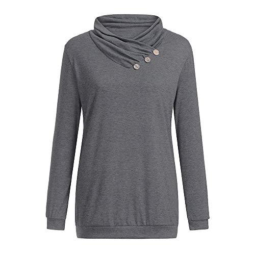 Camisetas largas Manga Largas Tallas Grandes Mujer Otoño 2018 PAOLIAN Sudaderas Cuello Alto Pullover Finos Invierno Blusas Botones Señora Negro Suelto Camisas Fiesta Tops Primavera