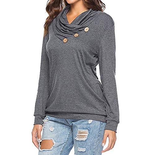 Camisetas largas Manga Largas Tallas Grandes Mujer Otoño 2018 PAOLIAN Sudaderas Cuello Alto Pullover Finos Invierno Blusas Botones Señora Negro Suelto Camisas Fiesta Tops Primavera