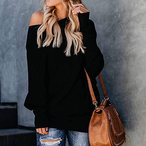Camisetas Manga Largas Suelto Mujer Otoño 2018 PAOLIAN Jerséis Pullover Largas Finos Negro Basicas Blusas Elegante Fiesta Invierno Señora Tops Hombro Descubierto Sudaderas Primavera