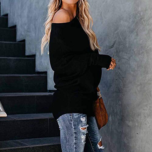 Camisetas Manga Largas Suelto Mujer Otoño 2018 PAOLIAN Jerséis Pullover Largas Finos Negro Basicas Blusas Elegante Fiesta Invierno Señora Tops Hombro Descubierto Sudaderas Primavera