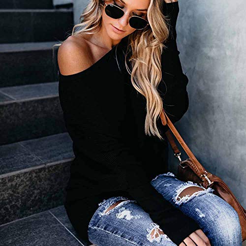 Camisetas Manga Largas Suelto Mujer Otoño 2018 PAOLIAN Jerséis Pullover Largas Finos Negro Basicas Blusas Elegante Fiesta Invierno Señora Tops Hombro Descubierto Sudaderas Primavera