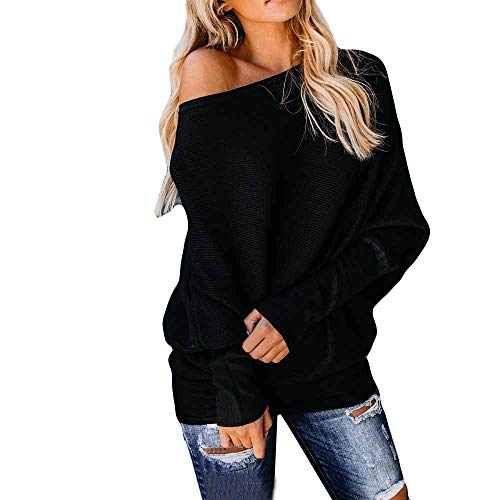 Camisetas Manga Largas Suelto Mujer Otoño 2018 PAOLIAN Jerséis Pullover Largas Finos Negro Basicas Blusas Elegante Fiesta Invierno Señora Tops Hombro Descubierto Sudaderas Primavera