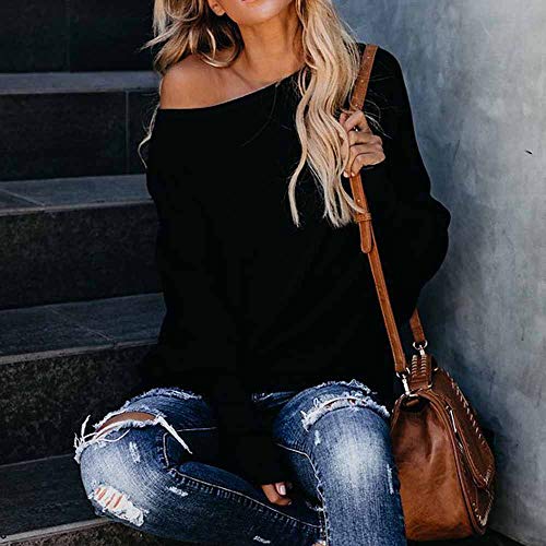 Camisetas Manga Largas Suelto Mujer Otoño 2018 PAOLIAN Jerséis Pullover Largas Finos Negro Basicas Blusas Elegante Fiesta Invierno Señora Tops Hombro Descubierto Sudaderas Primavera