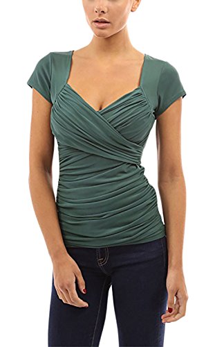 Camisetas Mujer Manga Corta Originales Elegantes Tops Basicas Color Sólido Slim Fit Blusas Moda Cruzadas De V Cuello T Shirt Verano Casual Bonita Ropa Dama Moda 2018