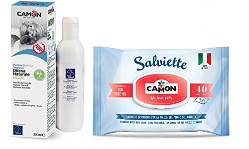 Camon - Champú para perros de defensa natural, aceite de nim y toallitas de aceite para perros