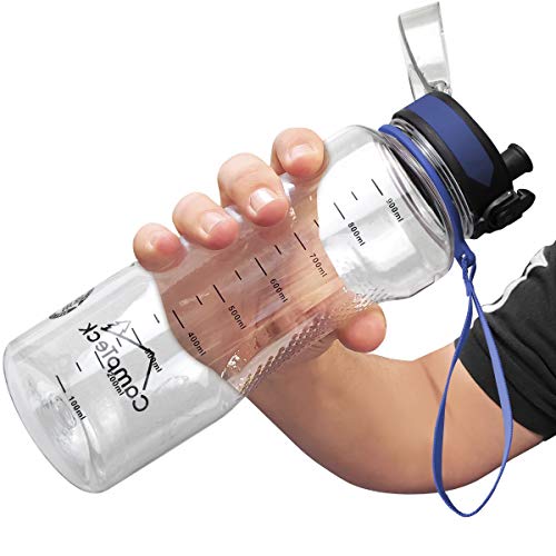 CampTeck U6972 - BPA Free Botella Agua de 1 litro (1000 ml 1l Water Bottle Deportiva Tritan - Tapa antirreflejo con Cierre a Prueba de Fugas - con Correa de Transporte - Azul - 1000 ml (1 litro)