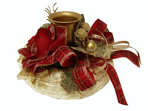 CANDELABRO PORTAVELA Velas Centro Mesa Navidad para Vela EN Resina Lazo Tela