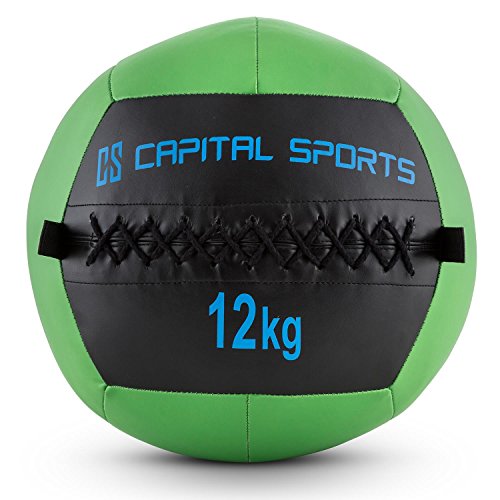 CapitalSports Wallba 12 Balón Medicinal de Cuero sintético (Peso 12 kg, Forro Exterior, Costuras resistententes, Superficie manejable, Esfera Ejercicios Gimnasia, Pelota Agarre Adecuado para Entrena