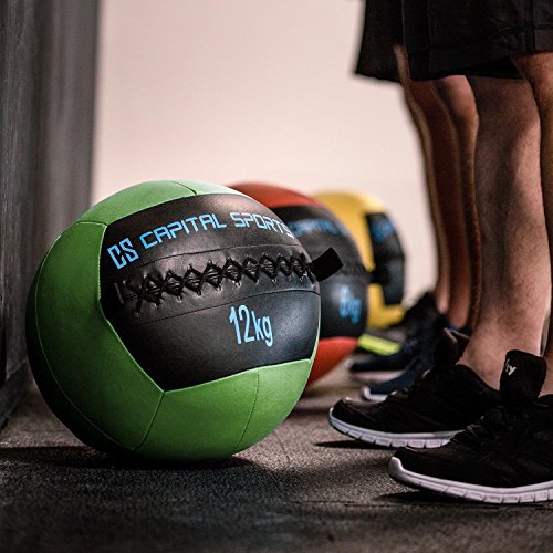 CapitalSports Wallba 12 Balón Medicinal de Cuero sintético (Peso 12 kg, Forro Exterior, Costuras resistententes, Superficie manejable, Esfera Ejercicios Gimnasia, Pelota Agarre Adecuado para Entrena