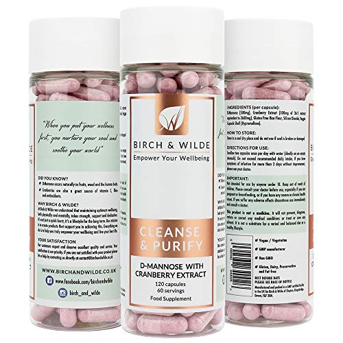 CÁPSULAS DE D-MANOSA CON EXTRACTO DE ARÁNDANO ROJO Dosis de 1000mg Suministro para 60 días | Vegano | ALTA POTENCIA | Suplemento de salud para la limpieza del tracto urinario, la vejiga y la cistitis
