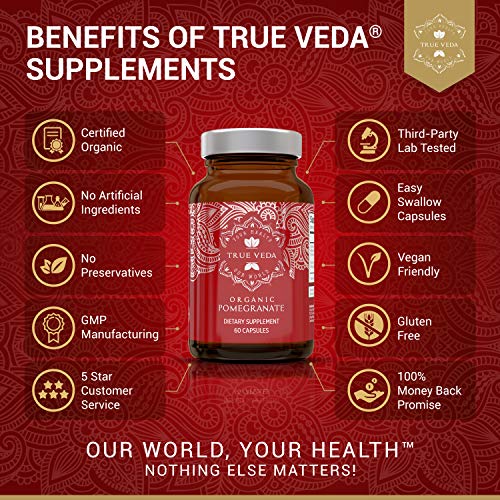 Cápsulas de Extracto Ecológico de Granada - Con Certificación Ecológica | Suplemento de Plantas 100% Natural de Alta Absorción | Vegano | Ayurveda | Superalimento | 60 Cápsulas de Fácil Ingestión