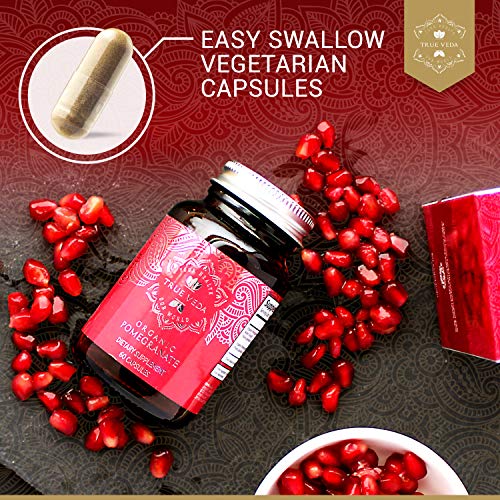 Cápsulas de Extracto Ecológico de Granada - Con Certificación Ecológica | Suplemento de Plantas 100% Natural de Alta Absorción | Vegano | Ayurveda | Superalimento | 60 Cápsulas de Fácil Ingestión