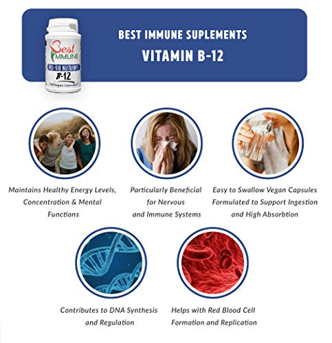 Cápsulas de Vitamina B12 de 1000 mcg fórmula potente, 100% veganas, cápsulas sin maltrato animal
