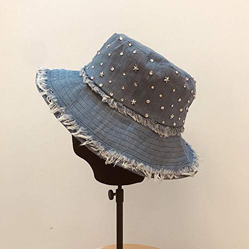 capswhh 2019 otoño e Invierno Tendencia Vaquera Europea Estrella Brillante Hebilla de Diamante Top Plano Plegable Crudo Casual Pescador Sombrero Cuenca Gorro de Tela Sombrero @ Black_Un tamaño