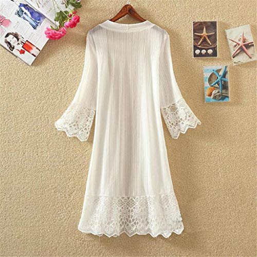 Cardigans Mujer Negro Largo 2019 Nuevo SHOBDW Pareos Casual Color Sólido Manga Larga Encaje Tops Blusa Playa de Verano Kimono Boho Cover Up Mujer Suelto Tallas Grandes XS-XXL(Blanco,XL)