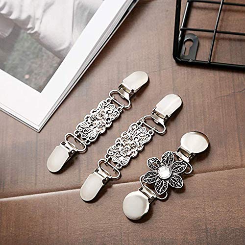 Careor - Juego de 2 clips para suéter, color dorado y plateado con cuentas, perlas elegantes, clip para cuello de cárdigan