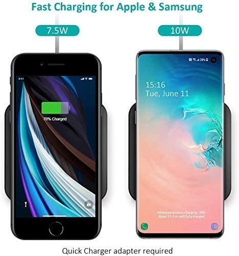Cargador Inalámbrico Qi, CHOETECH Fast Wireless Charger, 7.5W para iPhone 11/11pro/SE 2020/X/XS MAX/XR/8, 10W Carga Rápida Samsung S20+/S10/S10+/S9/S8/Note10 y 5W Xiaomi 9/Huawei P30 Pro, Airpods2
