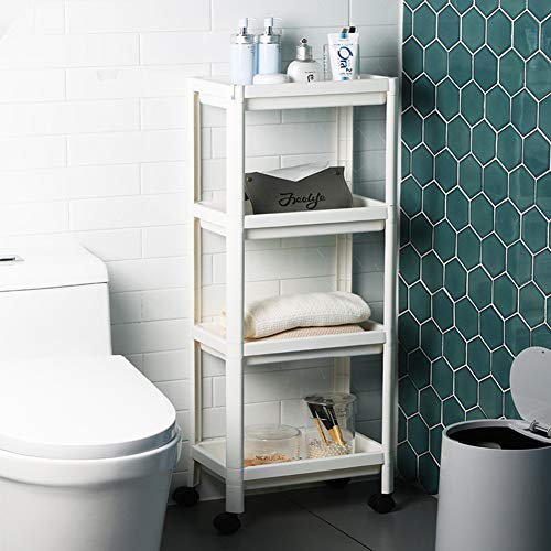 Carrito de Almacenamiento, Organizador con Ruedas Delgado de 4 Niveles, Carrito de Almacenamiento, Organizador de estantes de baño para Lugares Estrechos (Blanco, 4 Tier)