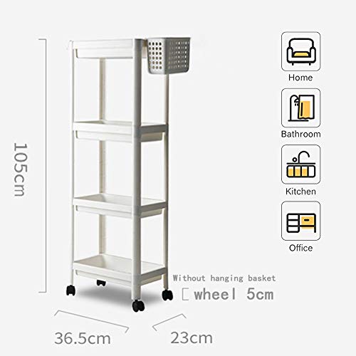 Carrito de Almacenamiento, Organizador con Ruedas Delgado de 4 Niveles, Carrito de Almacenamiento, Organizador de estantes de baño para Lugares Estrechos (Blanco, 4 Tier)