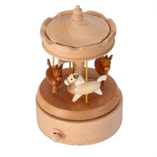 Carrusel Caja de música de madera.Caja musical de mecanismo, manualidades perfectas como decoración del hogar/oficina/regalo para novia/niños.