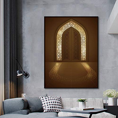 Cartel lienzo pintura islámica puerta retroiluminada impresión decoración del hogar arte de la pared imágenes para la decoración de la sala de estar