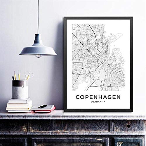 Carteles de mapa de carreteras de la ciudad danesa de Copenhague, pintura en lienzo, impresiones en blanco y negro, imágenes artísticas de pared, decoración del hogar, 50x70cmx2 piezas sin marco