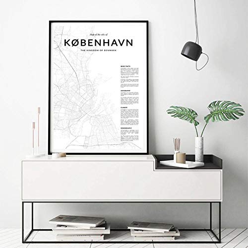 Carteles de mapa de carreteras de la ciudad danesa de Copenhague, pintura en lienzo, impresiones en blanco y negro, imágenes artísticas de pared, decoración del hogar, 50x70cmx2 piezas sin marco