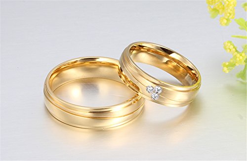CARTER PAULas alianzas de Boda Anillo de Acero Inoxidable del Diamante de la CZ 18K del Oro de la Pareja, Las Mujeres, el Tamaño 12