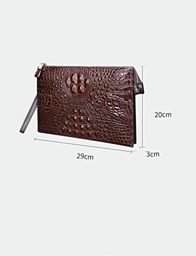 Cartera de Cuero del Embrague de los Hombres de la Cremallera del Embrague del patrón del cocodrilo del Cuero del Embrague Monedero Clave de Casos y Brown_20 * 29 * 3cm SHIYUE