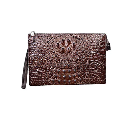 Cartera de Cuero del Embrague de los Hombres de la Cremallera del Embrague del patrón del cocodrilo del Cuero del Embrague Monedero Clave de Casos y Brown_20 * 29 * 3cm SHIYUE