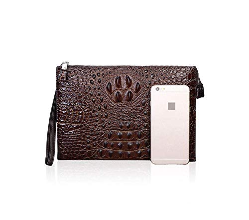 Cartera de Cuero del Embrague de los Hombres de la Cremallera del Embrague del patrón del cocodrilo del Cuero del Embrague Monedero Clave de Casos y Brown_20 * 29 * 3cm SHIYUE