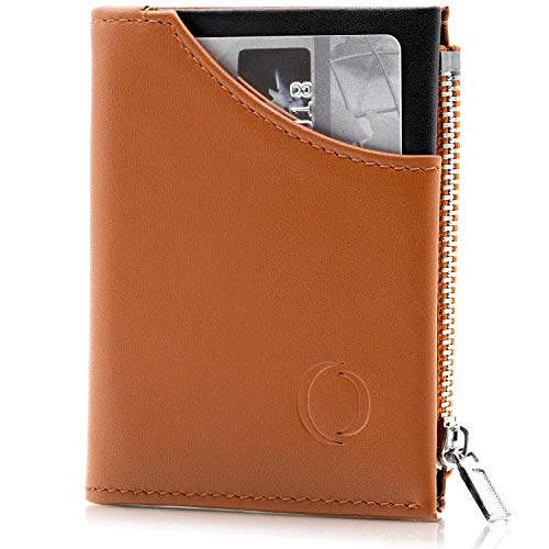 Cartera pequeña con Monedero para Hombre - Billetera de Piel con Tarjetero RFID y Monedero con Cremallera, Regalos para Hombre, marrón/Negro