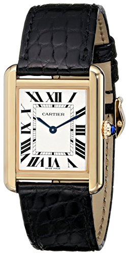 Cartier Tank Solo - Reloj (Reloj de Pulsera, Unisex, Acero Inoxidable, Oro, Cuero, Negro)