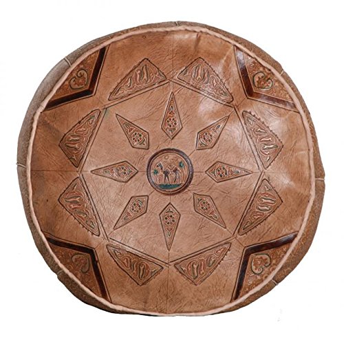 Casa Moro marroquí Pouf 100% Piel Mano Taburete Piel Asiento Cojín - Reposapiés (Relleno de Camello D 42 cm/H 30 cm | MO4123