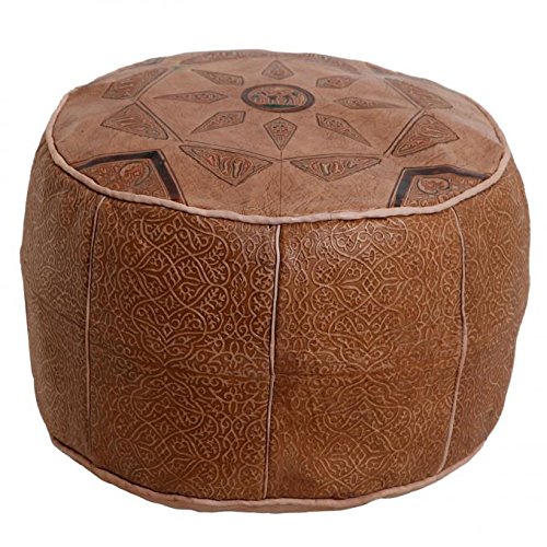 Casa Moro marroquí Pouf 100% Piel Mano Taburete Piel Asiento Cojín - Reposapiés (Relleno de Camello D 42 cm/H 30 cm | MO4123
