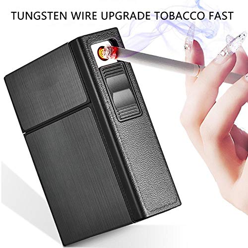 Caso de Cigarrillo con encendedores, leegoal USB Recargable Encendedor eléctrico, Metal Completo Pack 20 Regular Cigarrillos Titular, a Prueba de Viento flameless Cigarrillos Caja King Size