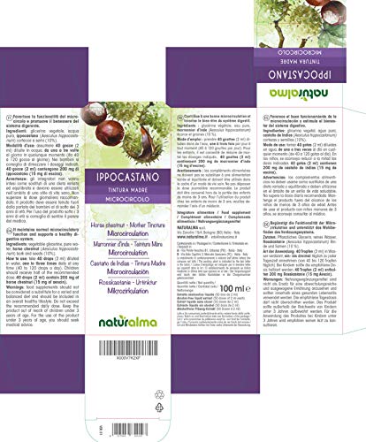 CASTAÑO DE INDIAS (Aesculus hippocastanum) cortezas y semillas Tintura Madre sin alcohol NATURALMA | Extracto líquido gotas 100 ml | Complemento alimenticio | Vegano