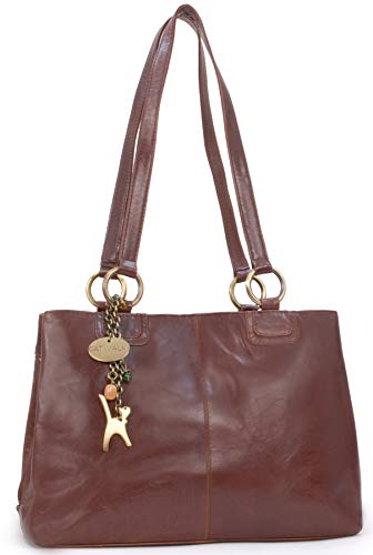 CATWALK COLLECTION - BELLSTONE - Bolso al hombro estilo shopper - Cuero vintage - Grande - Marrón