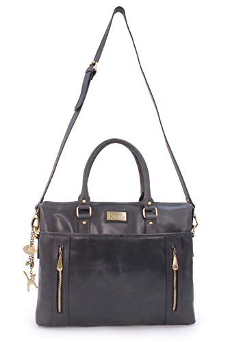 CATWALK COLLECTION - Bolso de Mujer Para Trabajo/Oficina - Portátil/iPad/Laptop - Cuero Vintage - ADELE - Negro