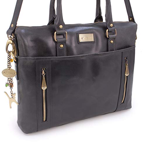 CATWALK COLLECTION - Bolso de Mujer Para Trabajo/Oficina - Portátil/iPad/Laptop - Cuero Vintage - ADELE - Negro